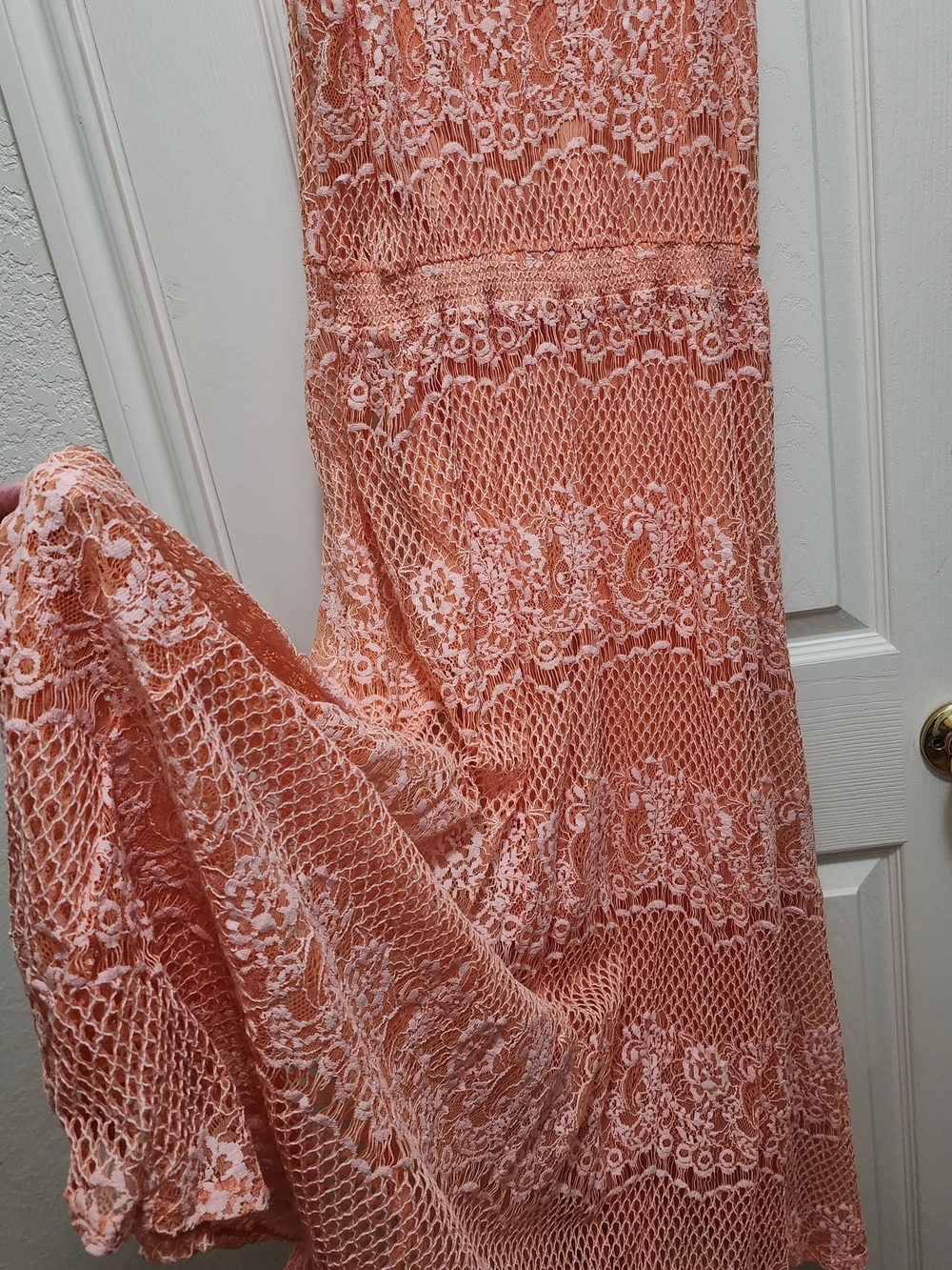 Reba Peach Lace Overlay Maxi Dress Size Medium Boho Sleeveless - Picture 6 of 12